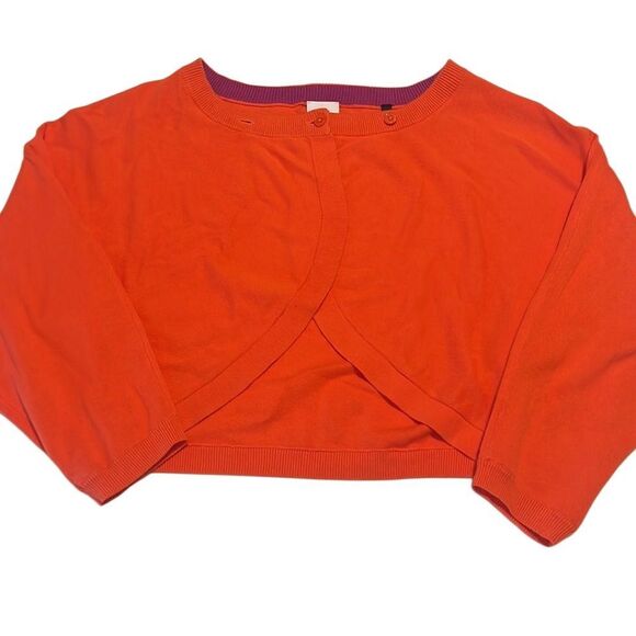 CAbi Piccolo Tiger Lily Orange Cropped Cotton Shrug Cardigan Size Medium - Picture 4 of 10